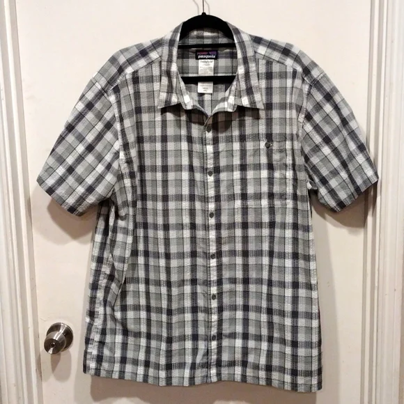 Patagonia Men's Gray Plaid Puckerwear Seersucker Textured Shirt Sz XXL-Gorpcore - Picture 1 of 7